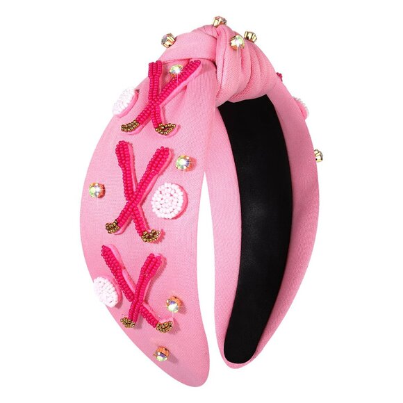 Golf Headband Beaded Rhinestone Crystal Wide Knot Sport Hair Accessory - Picture 1 of 7